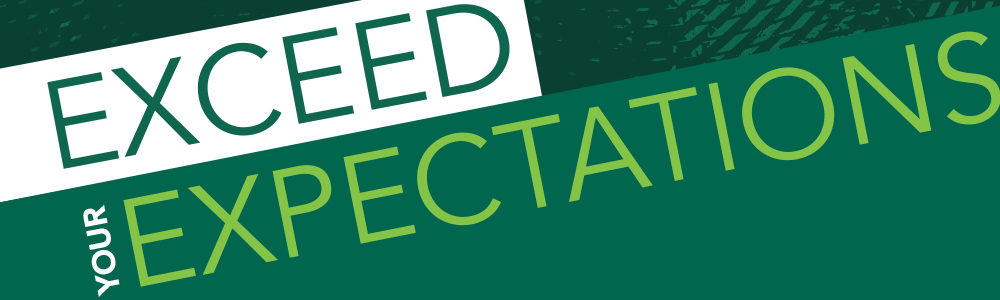 Exceed your expectations graphic with dark and light green text