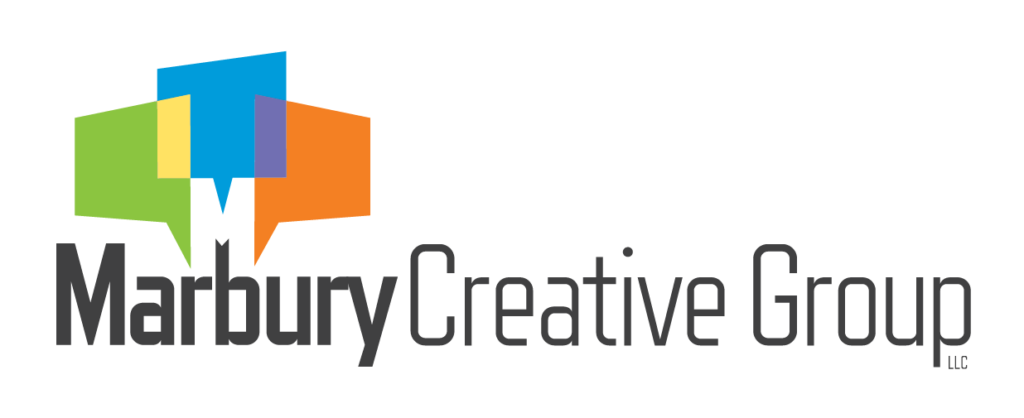 Marbury Logo, 3 text bubbles with Marbury Creative Group underneath