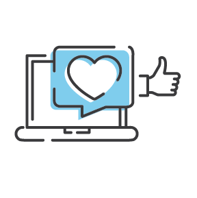 Social icon, computer with a heart and thumbs up