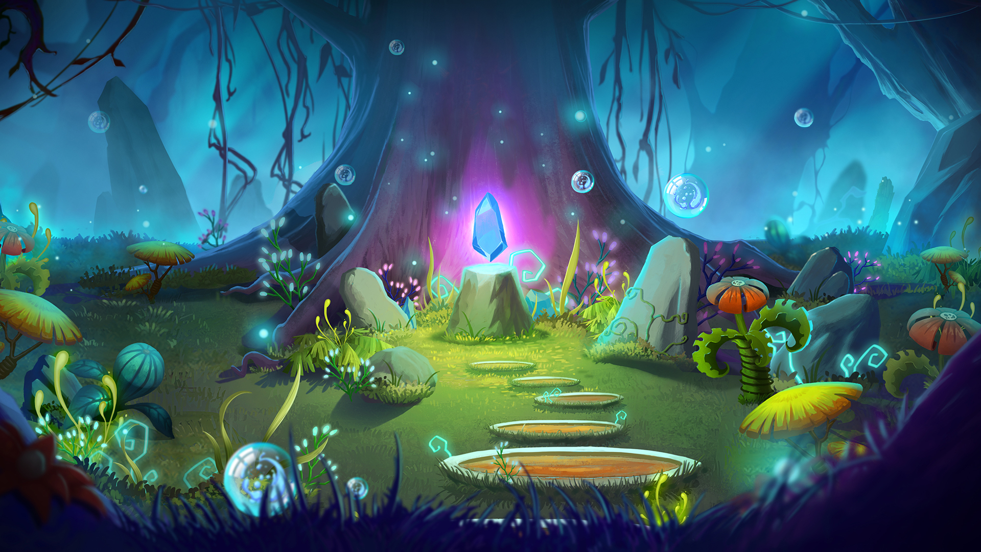 Magical Forest with bubbles and a gem