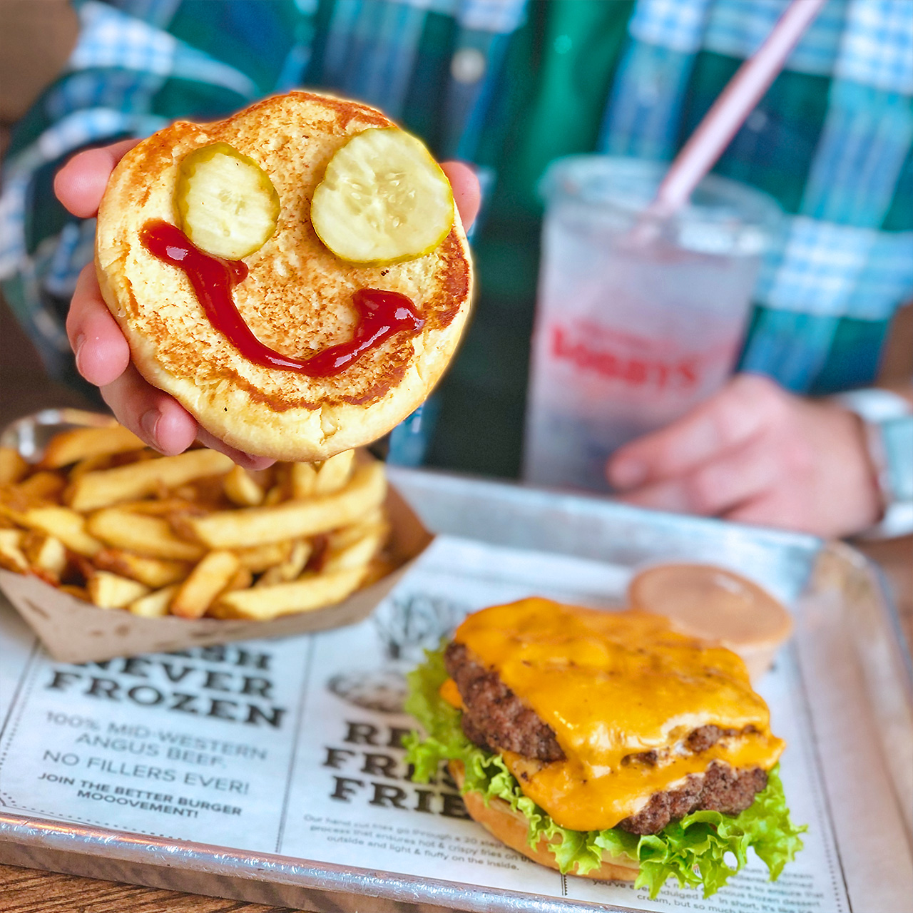 Burger and bun with smiley face